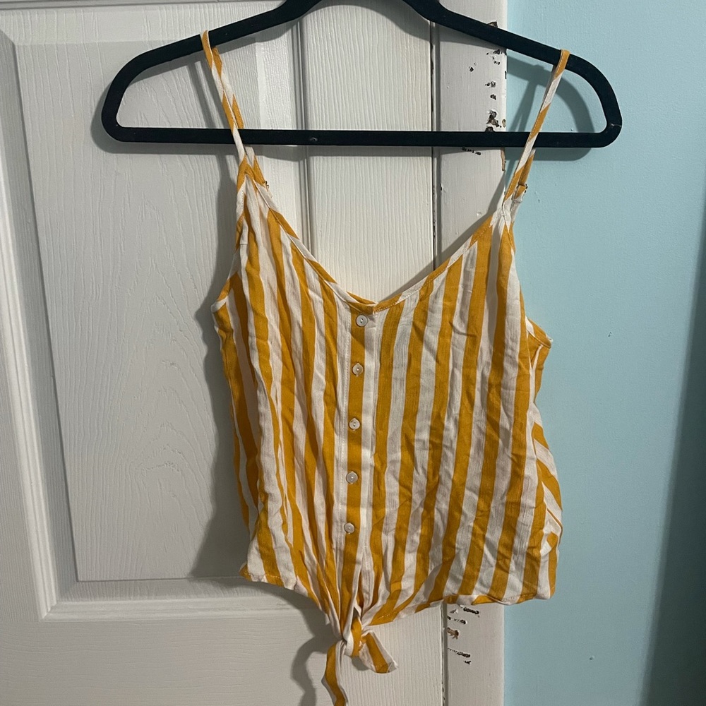 White & Yellow Striped Crop Top